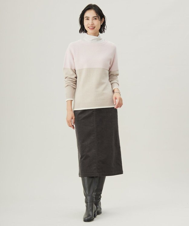 J.PRESS LADIES L 【WEB限定カラーあり・洗える】CAT ボートネック ブロッキング ニット ピンク×ベージュ×オフ系