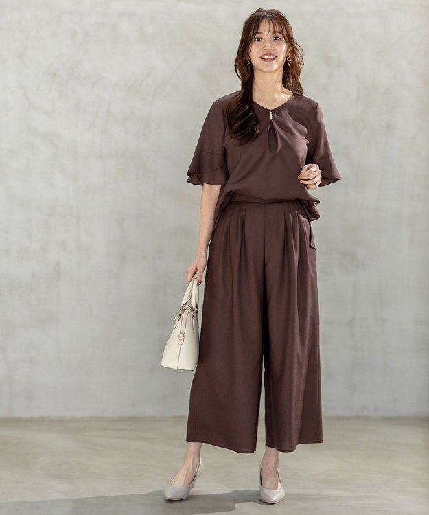 ANY SIS S 【接触冷感・UVカット・速乾】スムージーポリエステル フレアスリーブ ブラウス 【WEB限定】ブラウン