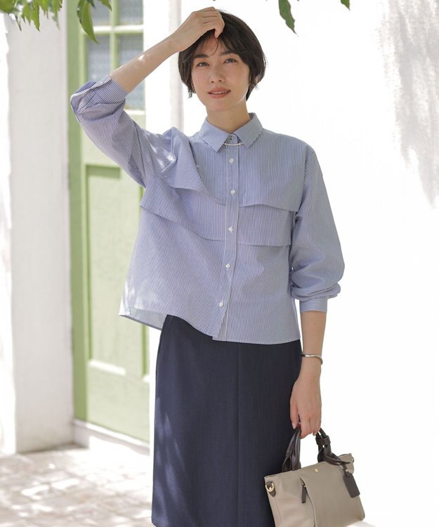 J.PRESS LADIES L Shineシャンブレーツイル スカート ネイビー系