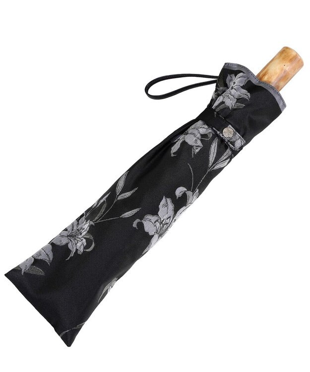 槇田商店 絵おり 百合(ゆり) 折りたたみ傘 ブラック 黒