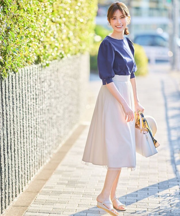 ANY SIS 【接触冷感】美人 ボリュームスリーブ カットソー ダークブルー