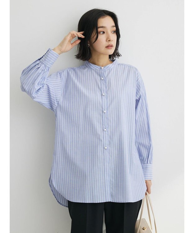 Green Parks パール釦ストライプシャツ Stripe Sax