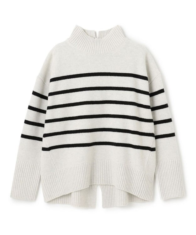 UNFILO カシミヤブレンド ハイネックニット グレーボーダー