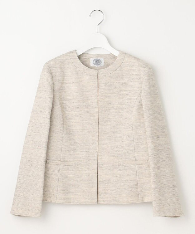 J.PRESS LADIES ライトツイードストレッチ ノーカラー ジャケット ベージュ系1