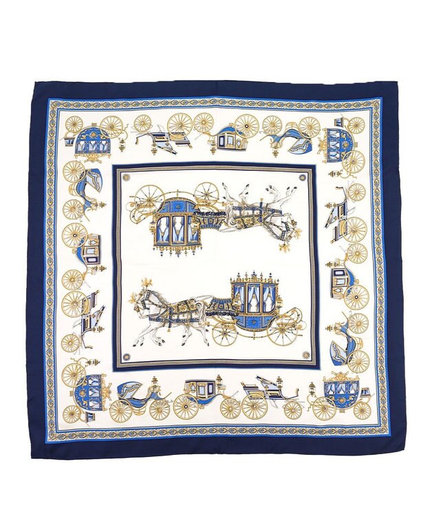Marca ＜再登場！＞【伝統横濱スカーフ】馬車行列  大判 シルクツイル スカーフ ネイビー