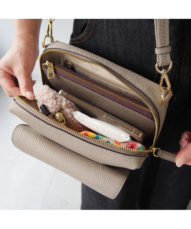 PELLE BORSA レザーポシェット メガネポケット付き Reinette レネット 4795 グレージュ