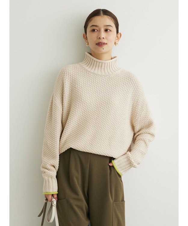 Green Parks 袖ラインカノコ編みニットプルオーバー Off White