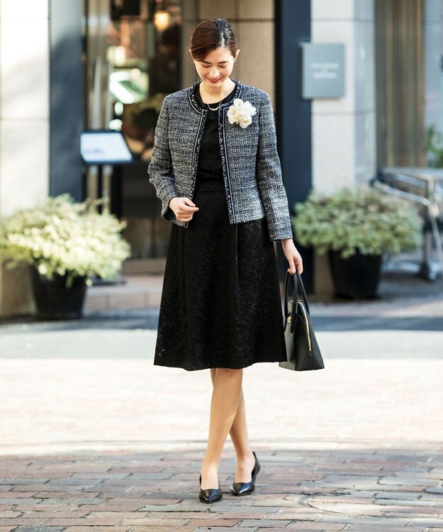 J.PRESS LADIES S 【セットアップ対応】ファンシーツイード ノーカラージャケット ネイビー系