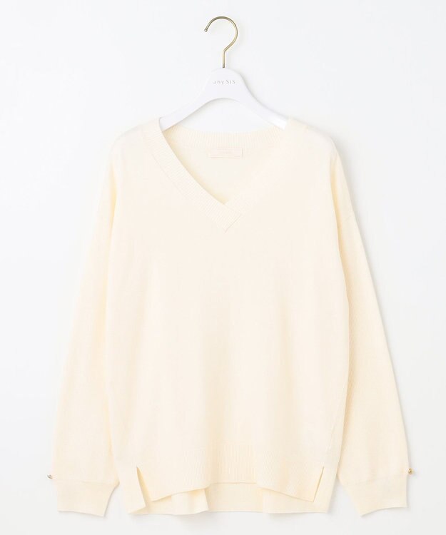 ANY SIS 【ウールブレンドシリーズ】フロント切替Vネック ニット アイボリー