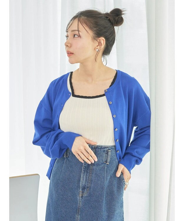 earth music&ecology ＵＶカット加工　ベーシックカーディガン Blue