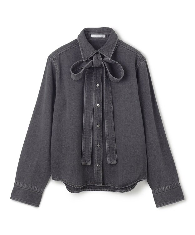 BEIGE， 【洗える・BAILA 11月号掲載】MARKEL / ボウタイ付きシャツカラーデニムシャツ Slate