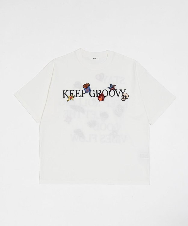 WEGO 【ユニセックス着用ITEM/機能T】接触冷感モチーフ刺繍グラフィックT（SS） ホワイト
