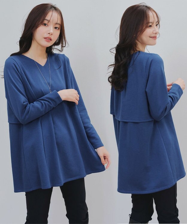 Tiaclasse L 【洗える】バックフレア裏毛チュニック ブルー