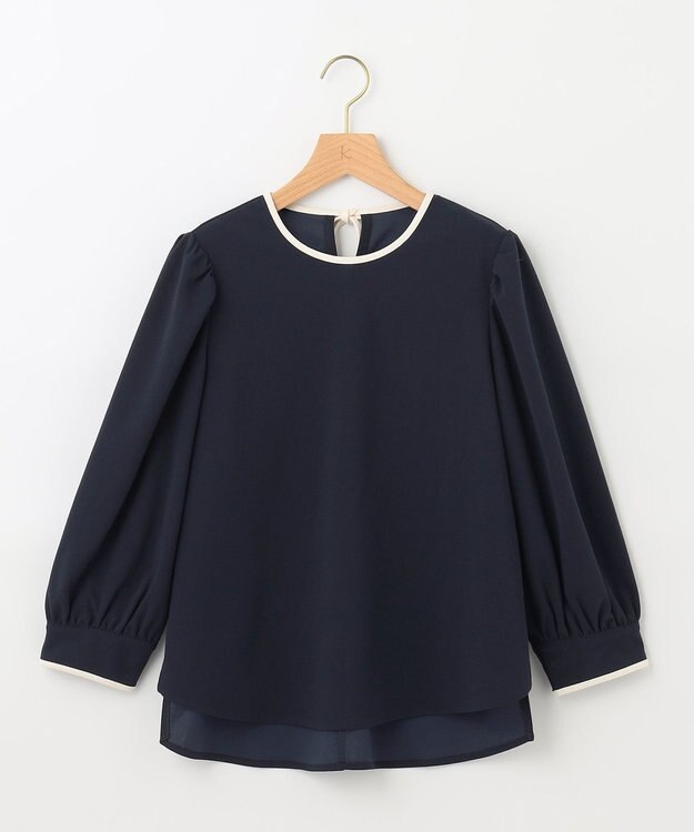 組曲 【洗える】バイカラージョーゼットバックリボン ブラウス ネイビー系