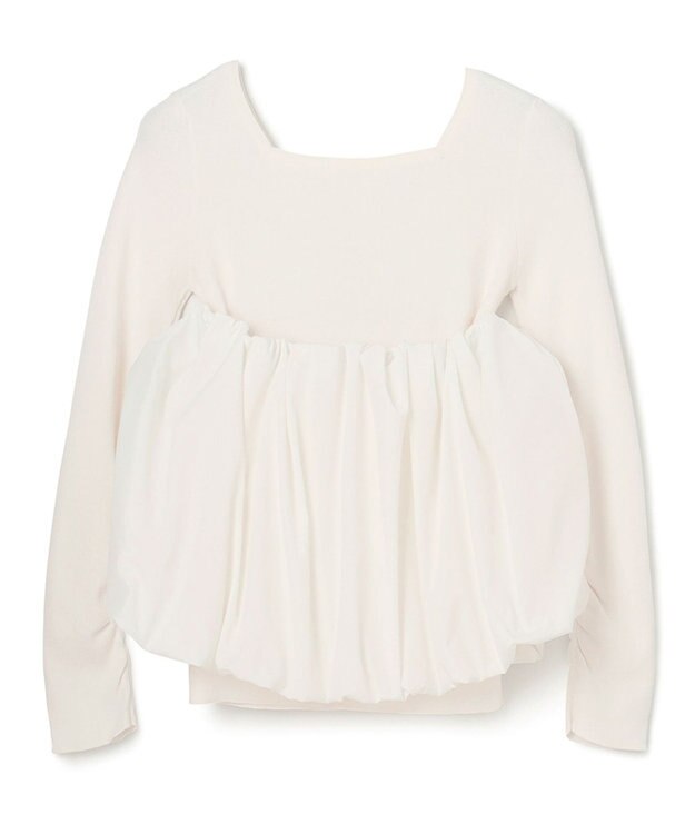 GRACE CONTINENTAL タフタケープ付ニットトップ ホワイト