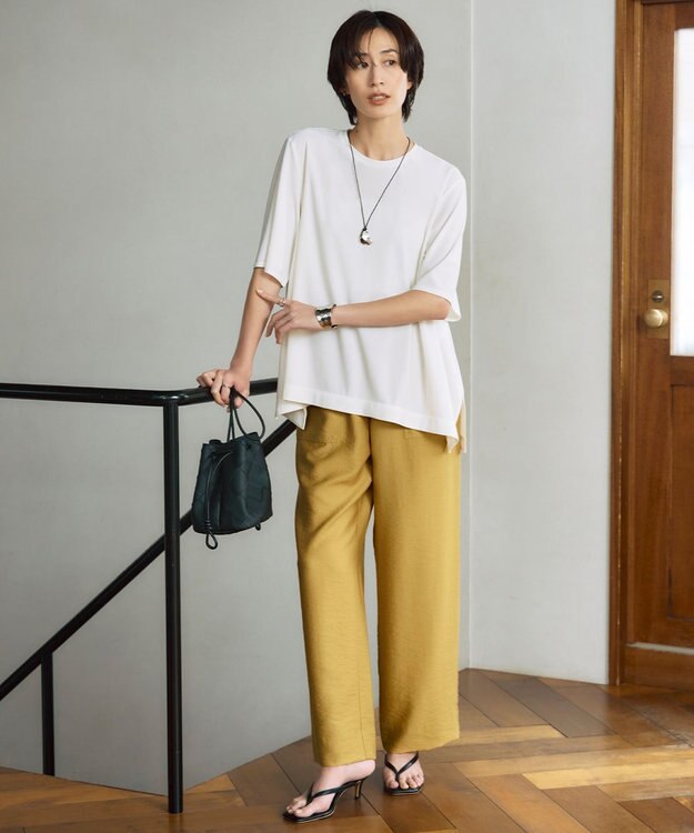 ICB 【人気のため新色追加・接触冷感・洗える】 ワッシャーツイル ワイドストレートパンツ マスタード系