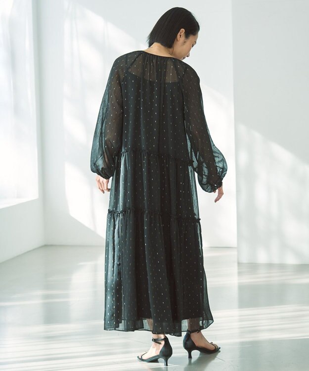 UNFILO ラメリンクルシフォン ワンピース ブラック