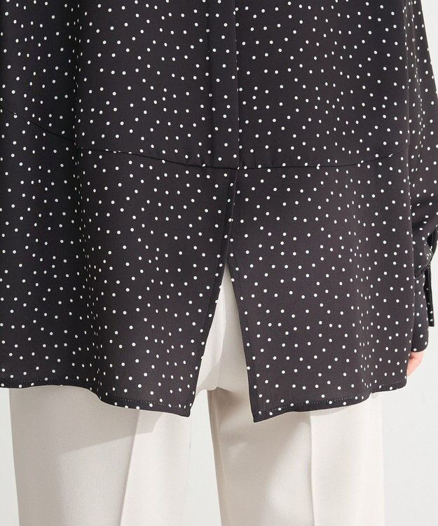 Green Parks ドットイージーケアバックスリットブラウス Dot Black