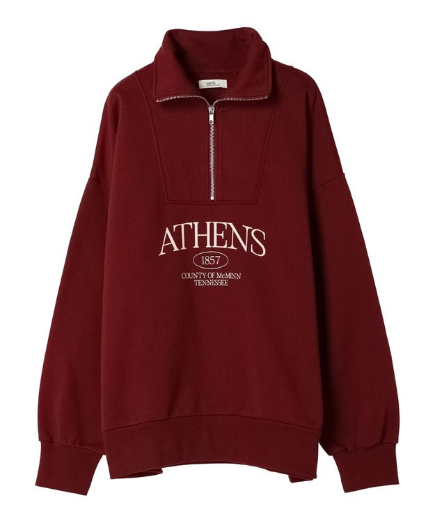 earth music&ecology ハーフジップロゴチュニック Burgundy