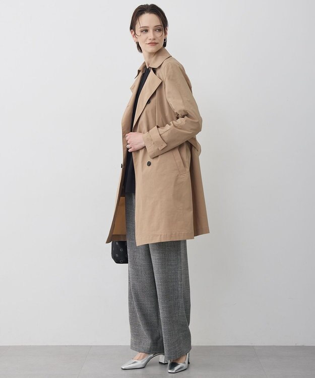 ICB 【2WAY仕様】メモリーストレッチタフタ トレンチコート アプリコットベージュ