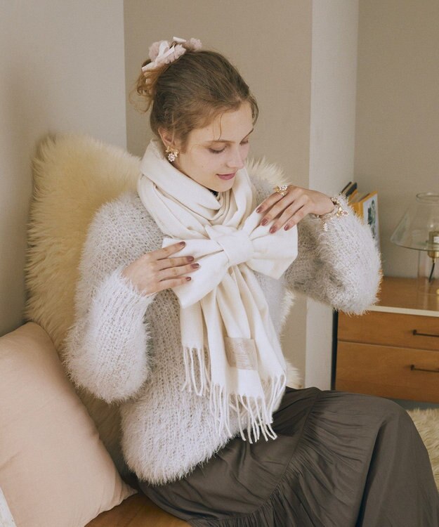 Maison de FLEUR リボン付きストール Ivory