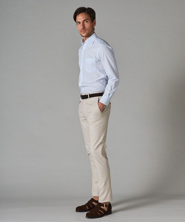 GOTAIRIKU 春夏向け【形態安定】SUMMERPREMIUMPLEATS_スモールワイドカラー 長袖ドレスシャツ（ストライプ/チェック） サックスブルー系1