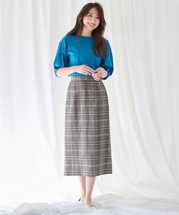 ANY 【ウエストゴム/ストレッチ】チェックタイトスカート ブラウン系