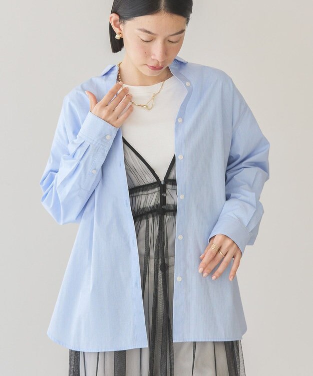 AMERICAN HOLIC イージーケアブロードシャツ Stripe Sax