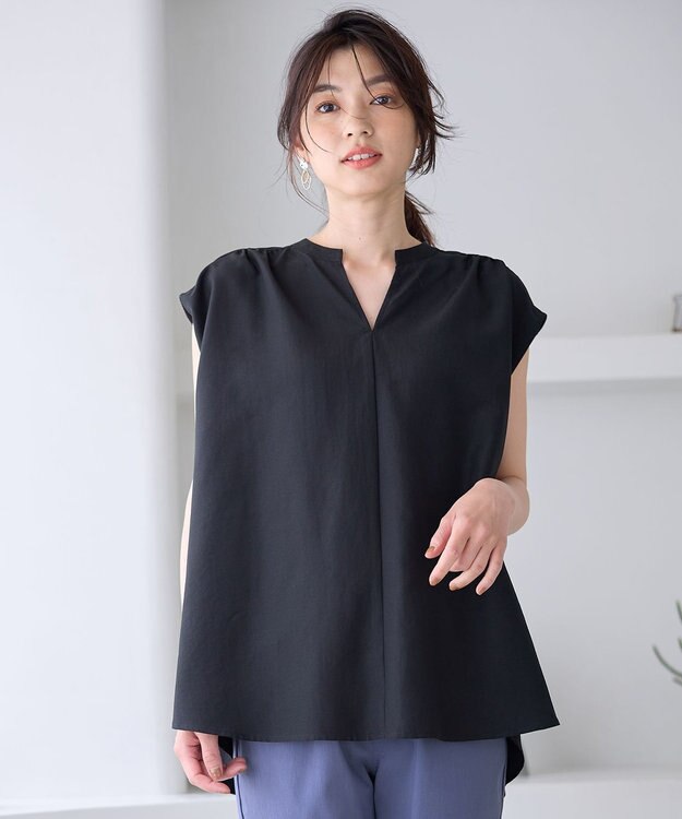 ANY ギャザーショートスリーブブラウス ブラック