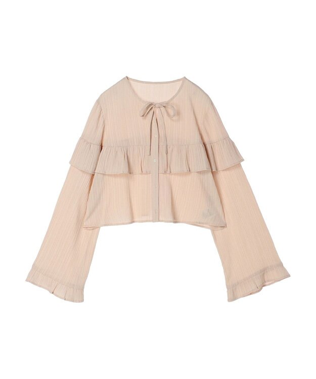 earth music&ecology フリル切替えショートブラウス Pink Beige