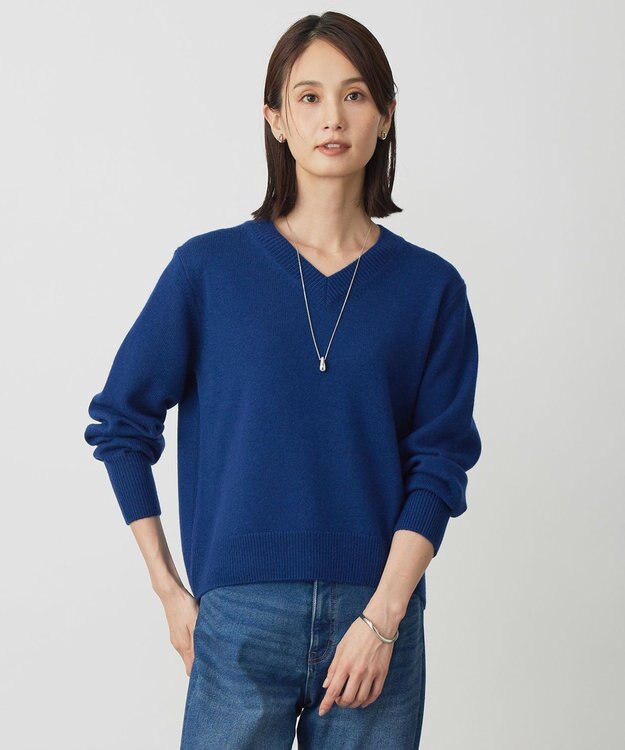 J.PRESS LADIES CASHBIT NEO Vネック ニット ロイヤルブルー系
