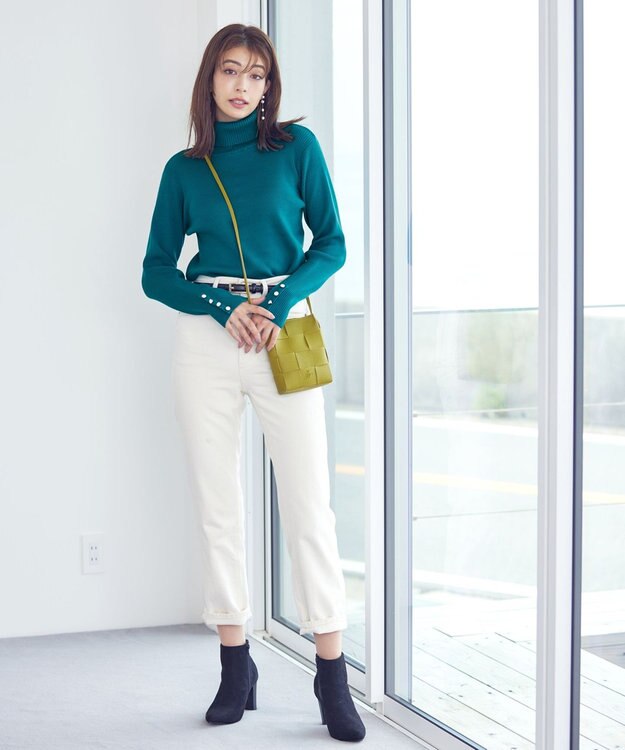 Tiaclasse 【洗える】タートルボタンニットトップス ターコイズ