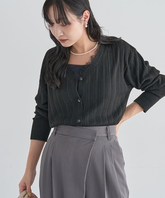 Green Parks レースドッキングニットカーディガン Black