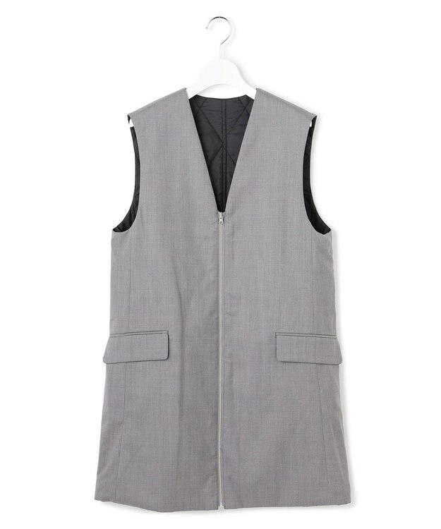 ICB 【洗える・リバーシブル着用可】T/Wツイルキルト リバーシブル パディング ジレ ライトグレー系