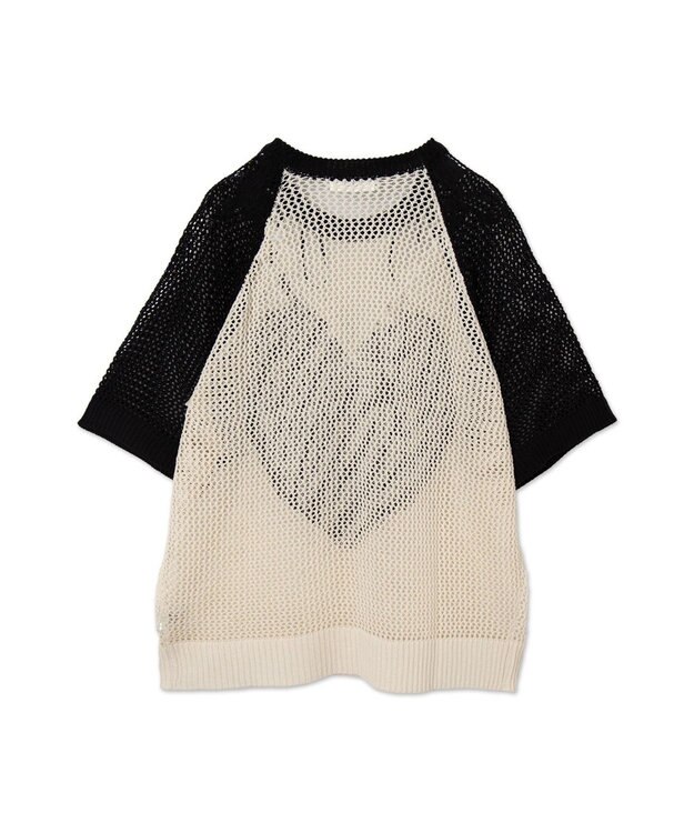 WEGO ハートロゴビッグメッシュニットT ブラック