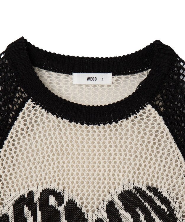 WEGO ハートロゴビッグメッシュニットT ブラック