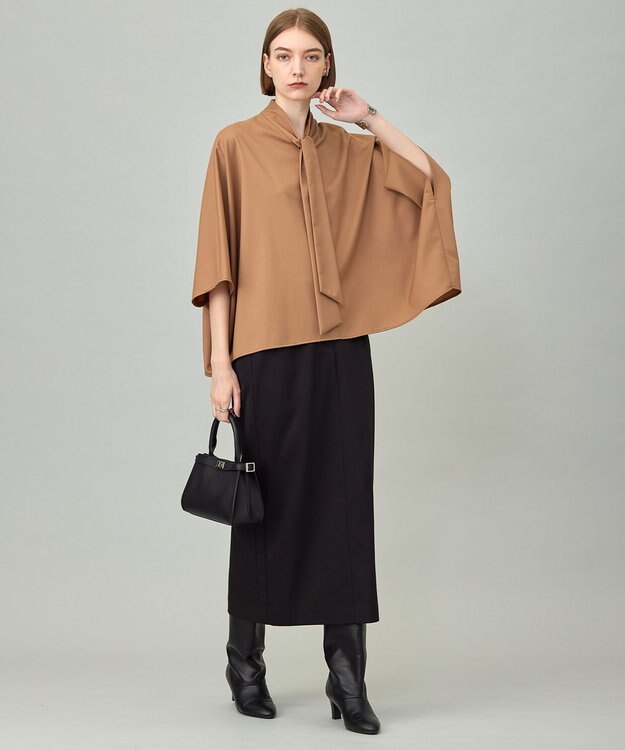 ICB L 【洗える】T/Wブロード ボウタイブラウス キャメル系