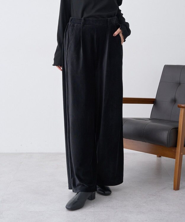 earth music&ecology コーデュロイタックパンツ Black