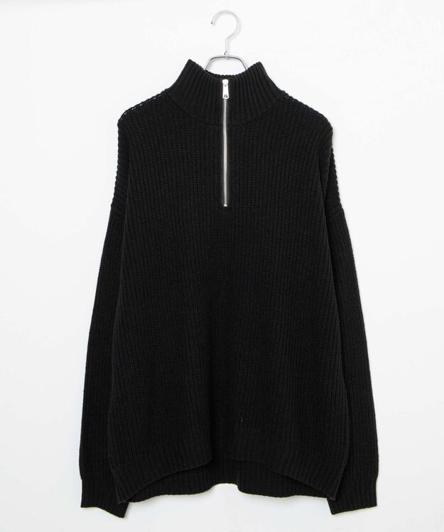 WEGO ルーズフィットハーフZIPプルオーバー ブラック