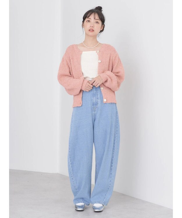 earth music&ecology カールヤーンカーディガン Salmon Pink