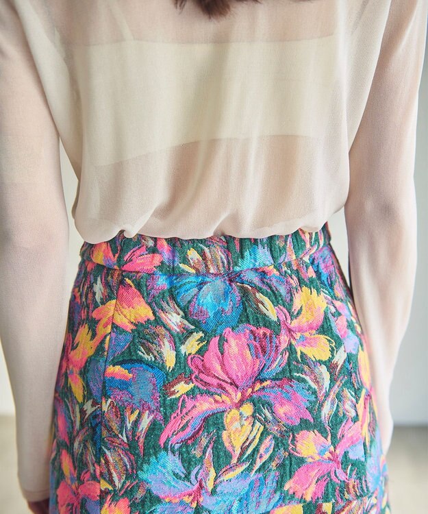 GRACE CONTINENTAL フラワージャガードフレアスカート ブルー