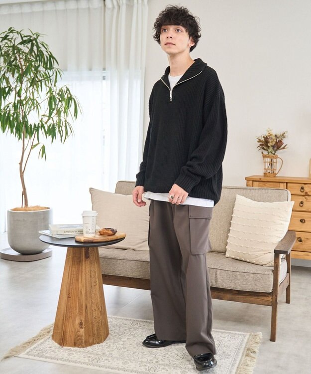 WEGO ルーズフィットハーフZIPプルオーバー ブラック