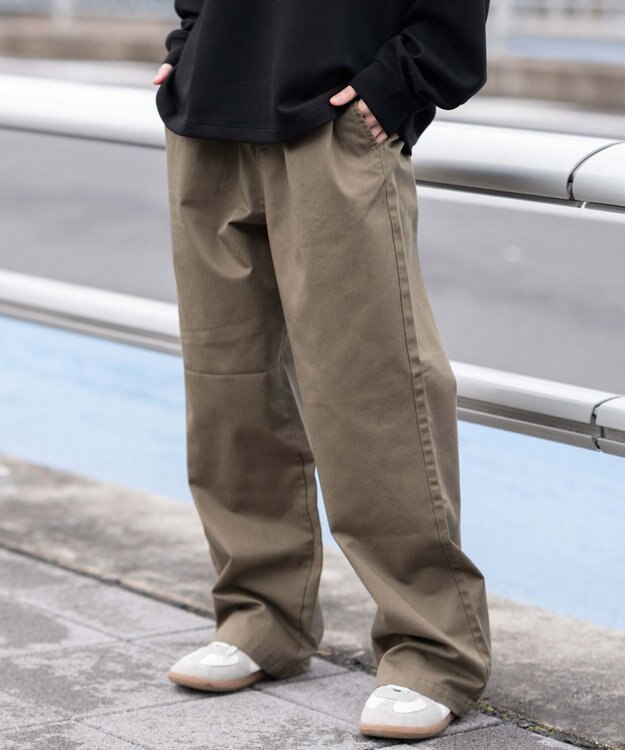 WEGO 【ユニセックス着用ITEM/XSSMLサイズ展開/ウエストゴム】ユルフィットコットンイージーパンツ カーキ