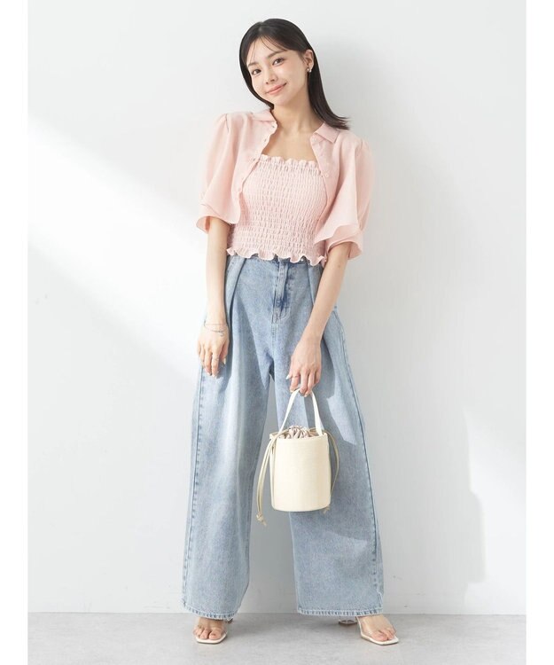 earth music&ecology ＳＥＴ２点シアークロップドシャツ×シャーリングタンク Pink