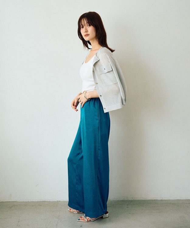 YECCA VECCA ヴィンテージサテンストレートパンツ Blue Green