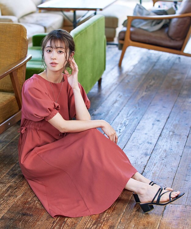 Tiaclasse 【洗える】バルーンスリーブサイドギャザーワンピース ピンク