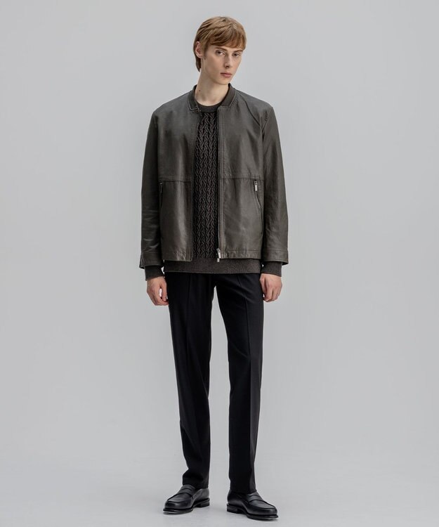 JOSEPH HOMME 新素材【シャツ感覚で羽織れる軽さ】シュリンクエアレザー　ブルゾン ダークグリーン系