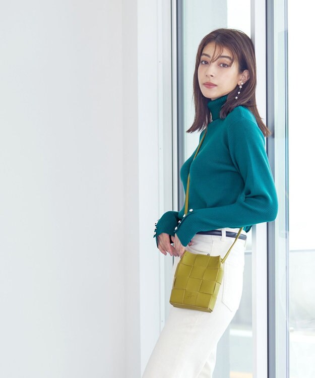 Tiaclasse 【洗える】タートルボタンニットトップス ターコイズ