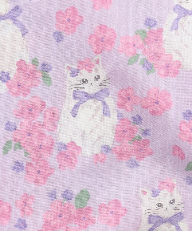 ANY KIDS 3WAY ロング丈 浴衣 セット ラベンダー×白ネコ