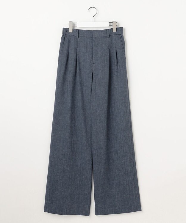 自由区 L 【セットアップ対応】ソフトリネンダンガリーワイド パンツ ネイビー